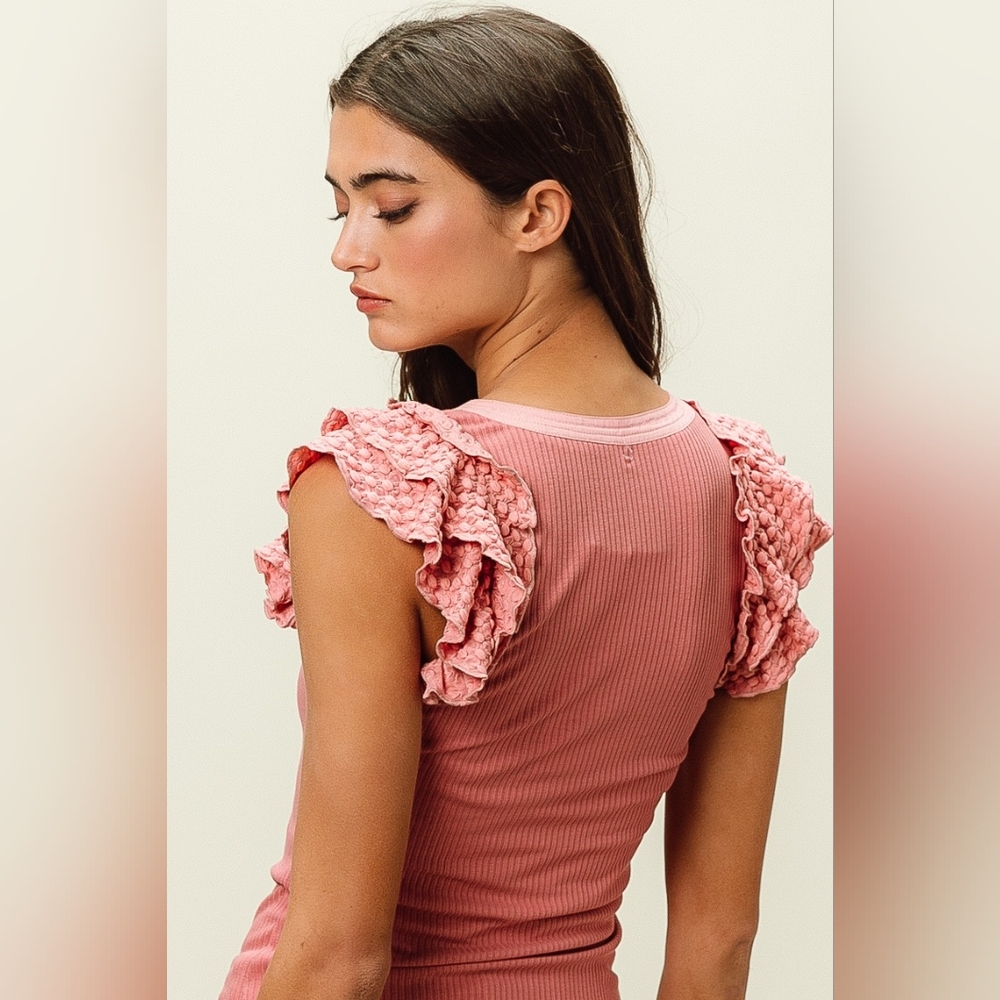 BiBi Rib Knit With Textured Ruffled Top - Picture 9 of 13